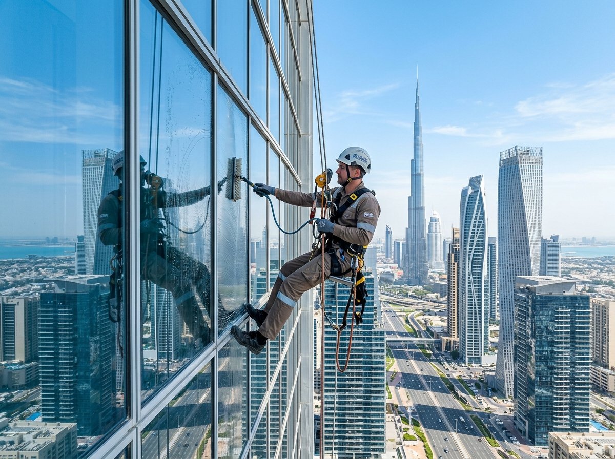 Building maintenance team UAE - high-rise facade cleaning Dubai